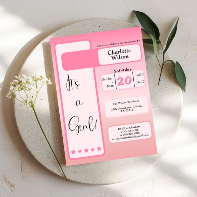 ¡Es una niña! Gradiente Rosa Invitación de Cumplea (Subido por el creador)