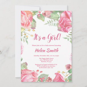 Es una niña Invitación de baby shower floral rosa