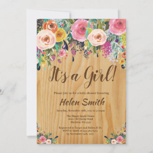 Es una niña Invitación de Baby Shower Floral Rústi