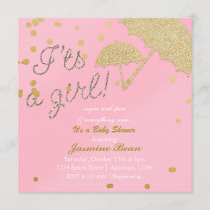 ES UNA NIÑA Invitación de Baby Shower Rosa y Dorad