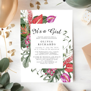 Es una niña Invitación floral para baby shower