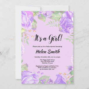 Es una niña Invitación Morada Floral para Baby Sho
