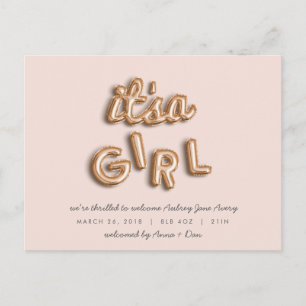 ¡Es una niña! Tarjeta postal rosa dorado/ROSA.