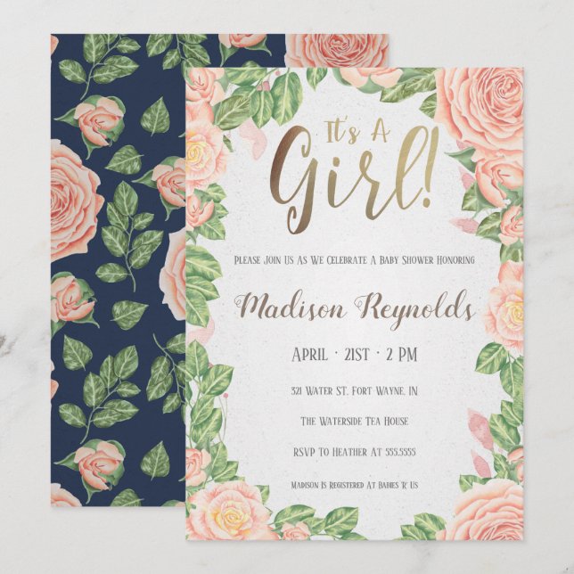 Es una oscuridad floral de la invitación de Baby (Anverso / Reverso)