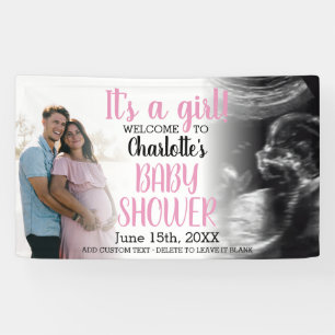 Es una pancarta de Baby Shower moderna y Chica