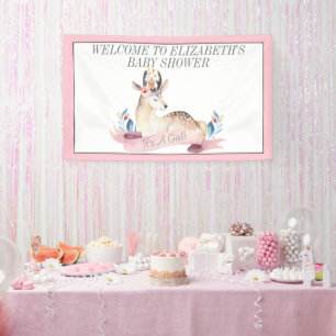 Es una pancarta de un Chica Baby Shower con ciervo