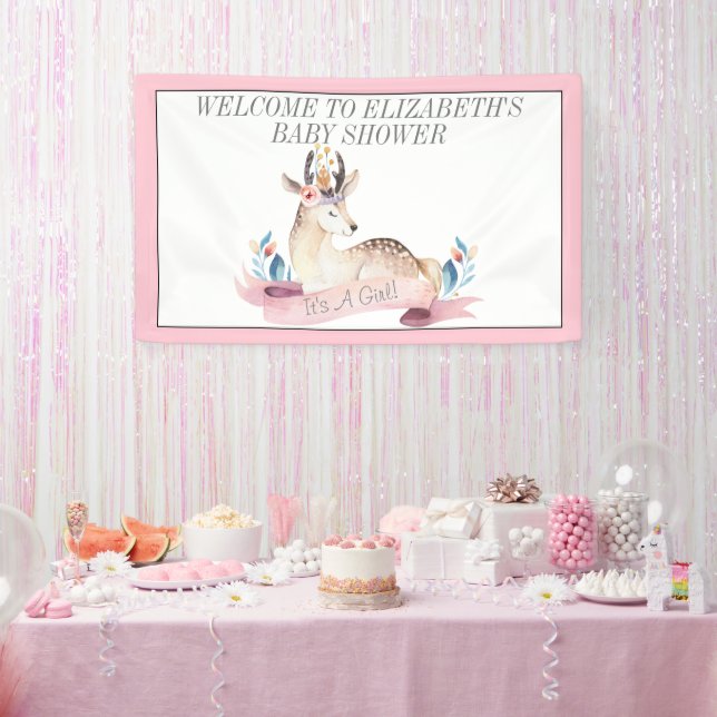 Es una pancarta de un Chica Baby Shower con ciervo (Fiesta)