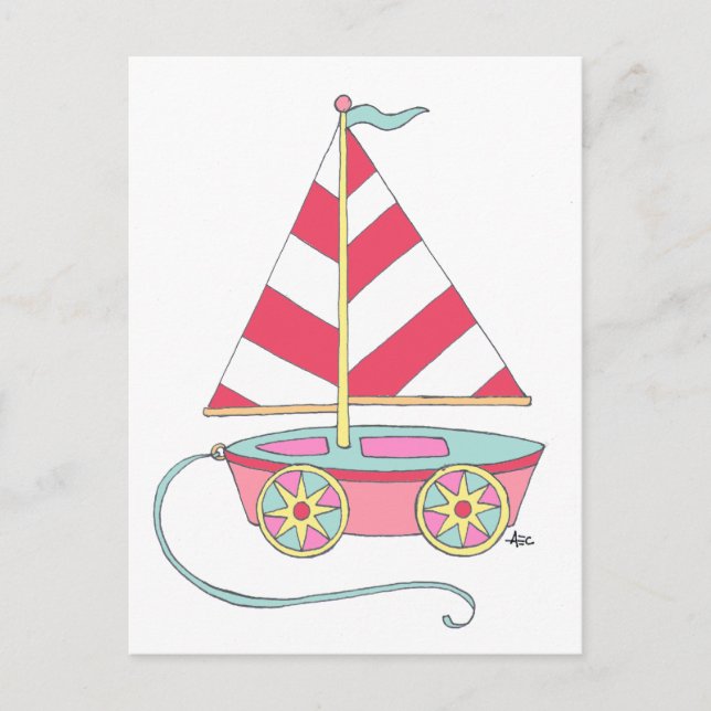 Es una postal de un velero de juguete de niña (Anverso)