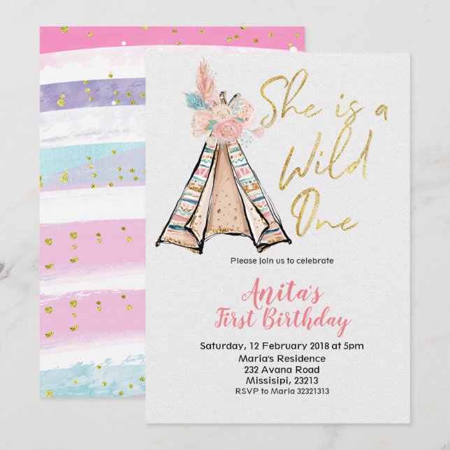 Es una salvaje invitación de un cumpleaños Boho Te (Anverso / Reverso)