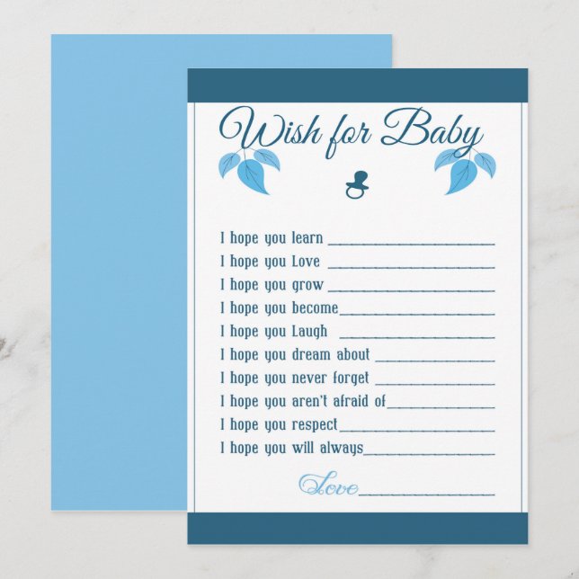 Es una tarjeta de consejos de Baby Shower para niñ (Anverso / Reverso)