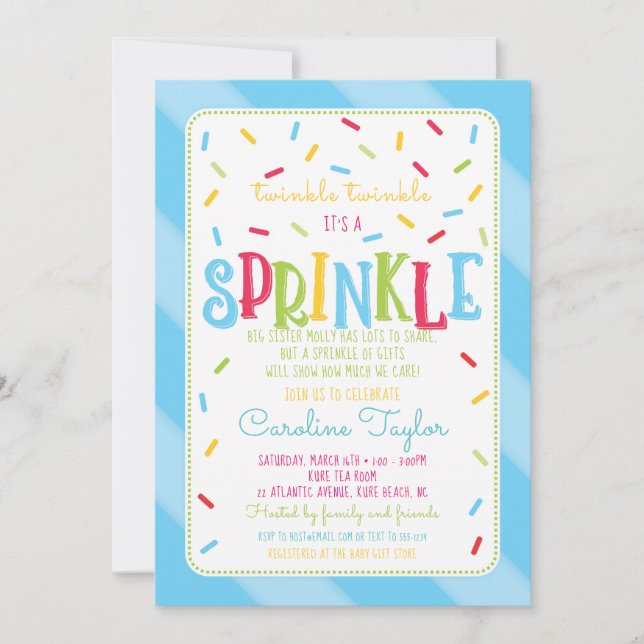 Es una tarjeta de invitación de Baby Shower Sprink (Anverso)