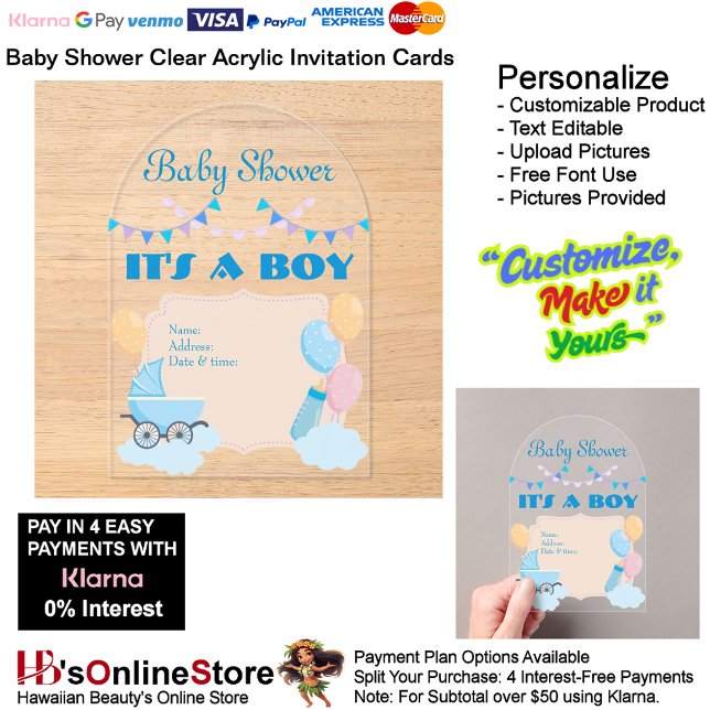 Es una tarjeta de invitación para Baby Shower 19 (Boy's Baby Shower Birth Party Supplies Celebrate Clear Acrylic Invitations 19.)