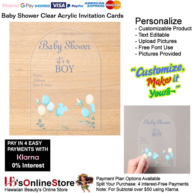 Es una tarjeta de invitación para ducha de bebé 15 (Boy's Baby Shower Birth Party Supplies Celebrate Clear Acrylic Invitations 15.)