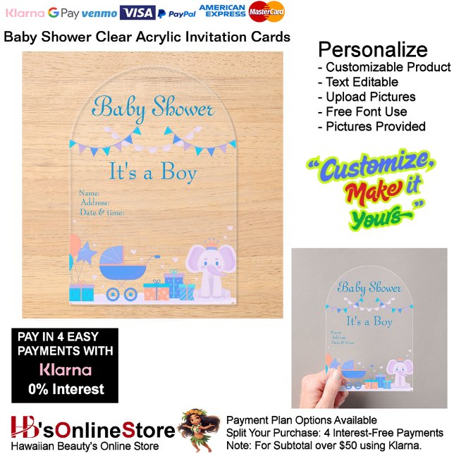 Es una tarjeta de invitación para una fiesta de be (Boy's Baby Shower Birth Party Supplies Celebrate Clear Acrylic Invitations 18.)