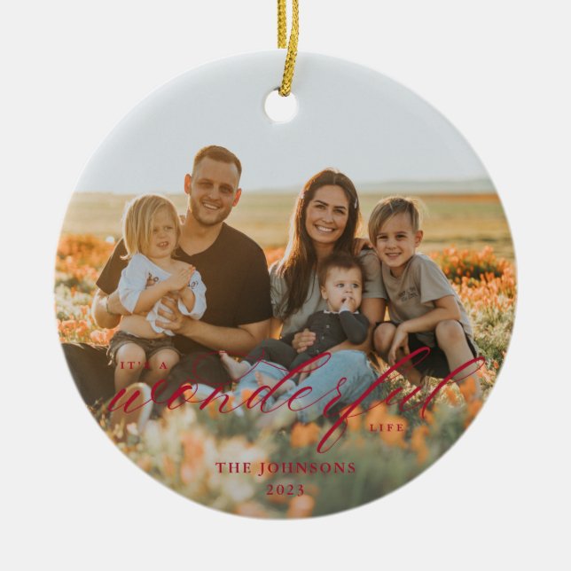 Es una vida maravillosa ornamento cerámico rojo (Frente)