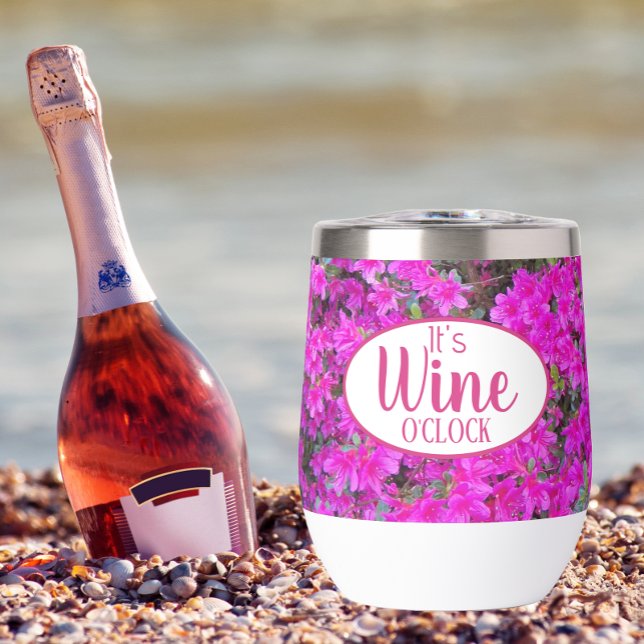 Es Wine O'Clock Pink Azaleas Floral (In Situ Wine Bottle on Beach)