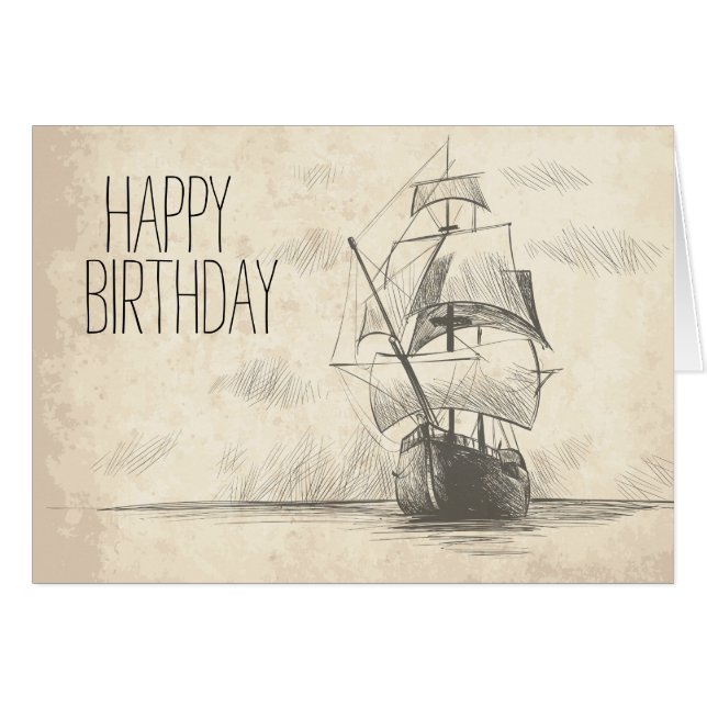 Esbozo de barco con dibujos a mano de personalizab (Anverso (Horizontal))