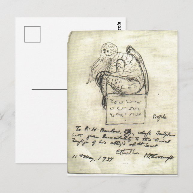 Esbozo de Cthulhu por postal de Lovecraft (Anverso / Reverso)