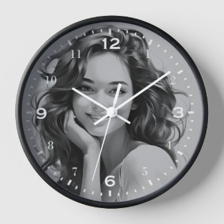 Esbozo de mujer hermosa reloj de pared de lápiz