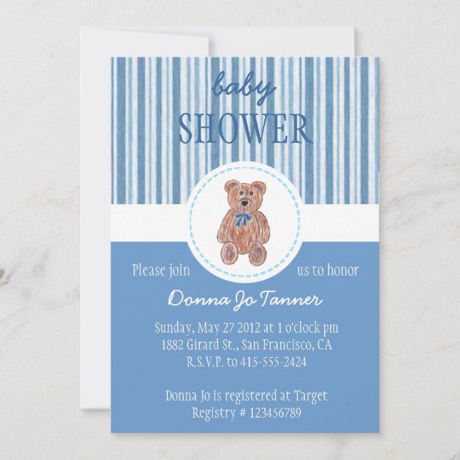 Esbozo de oso de peluche - Invitación Baby Shower  (Anverso)
