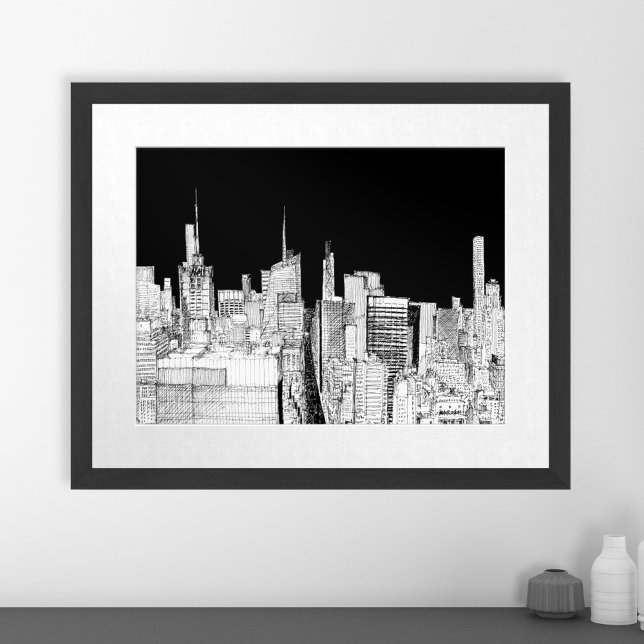 Esbozo de Skyline de Nueva York Imprimir arte de v (New York City Skyline Sketch Travel Art Print)