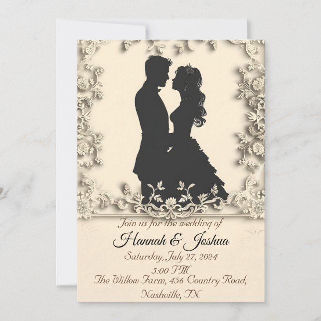 Esbozo negro de una invitación a una boda de parej (Anverso)