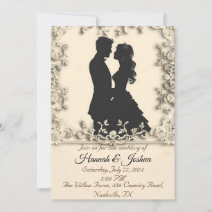 Esbozo negro de una invitación a una boda de parej