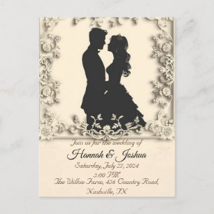 Esbozo negro de una invitación a una boda de parej