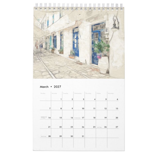 Esbozos griegos Calendario de paredes 2026 - manos (Mar 2027)