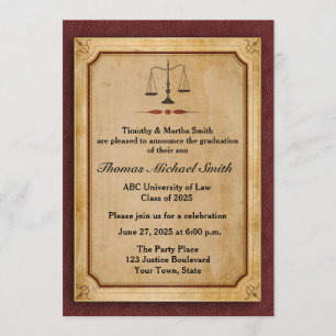 Escalas de la justicia, pergamino, invitación del