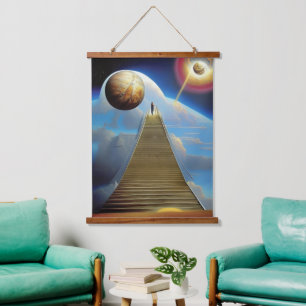 Escalera al espacio Madera tapada tapiz de pared