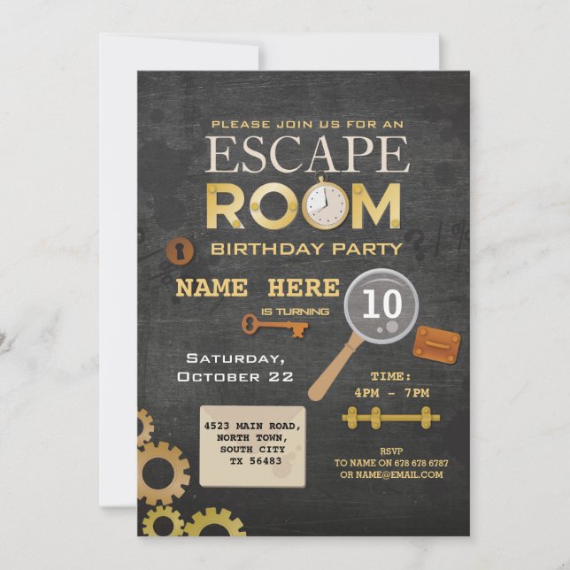 Escape Room Birthday Party Clubs Invitación Spy (Anverso)