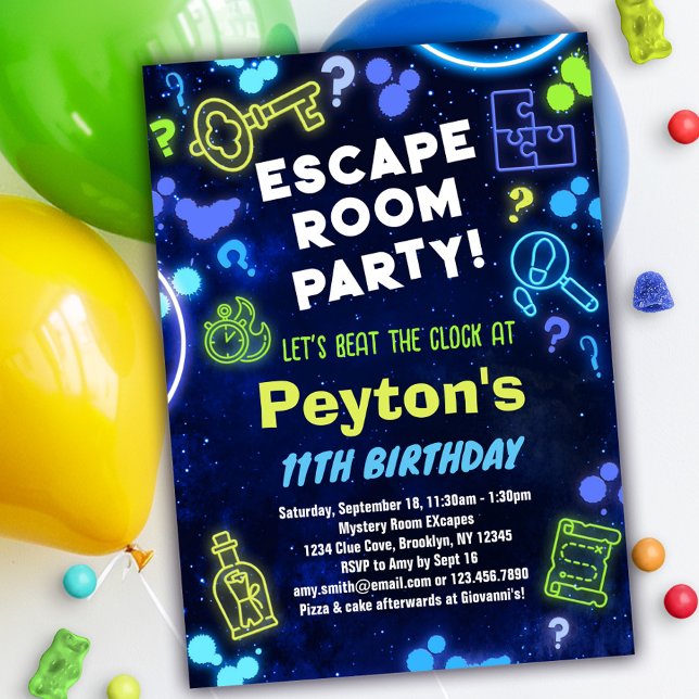 Escape Room Birthday Party Invitación a Blue Green (Subido por el creador)