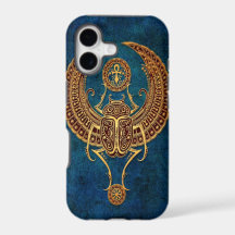 Escarabajo egipcio con alas con Ankh - azul del