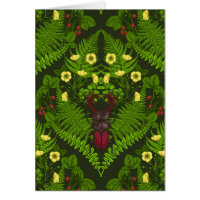 Escarabajo y helechos, hojas verdes