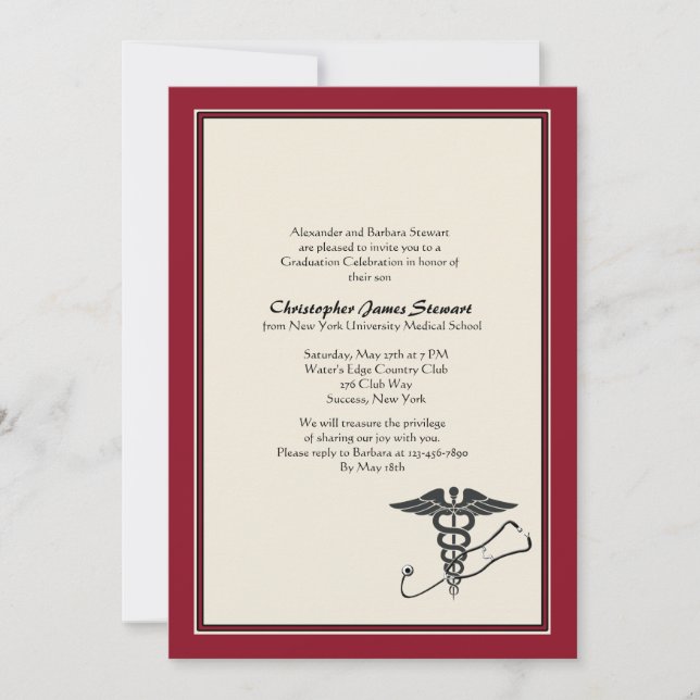 Escarlata de invitación a graduación MD (Anverso)
