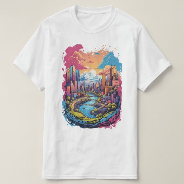 Escena abstracta de la ciudad en camiseta (Diseño del anverso)