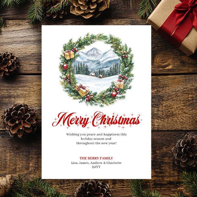 Escena alegre de Navidad tarjeta de felicitación e (Cheerful Christmas scene editable greeting card)