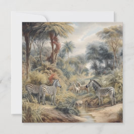 Escena botánica de cebras y leones en un oasis