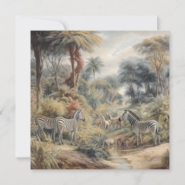 Escena botánica de cebras y leones en un oasis (Anverso)