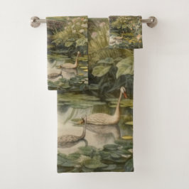 Escena botánica de cisnes en un jardín inglés