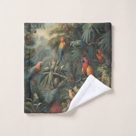 Escena botánica de loros y piñas