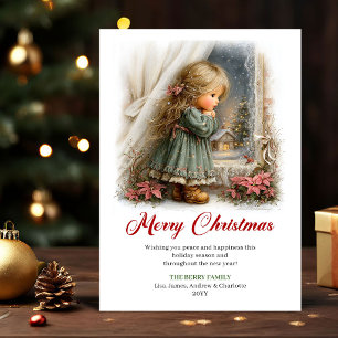 Escena Clásica de Navidad de Niña Pequeña y Linda 