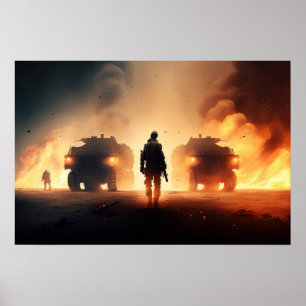 Escena de acción militar de arte poster