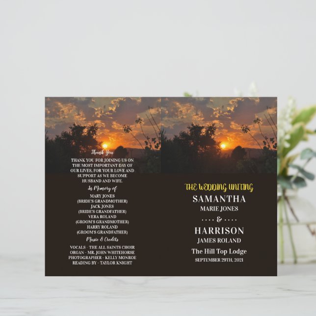 Escena De Amanecer Por La Noche, Programa De Bodas (Anverso de pie)
