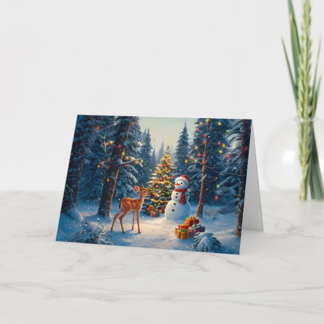 Escena De Árbol De Navidad Cute Deer Fawn Snowman (Anverso)