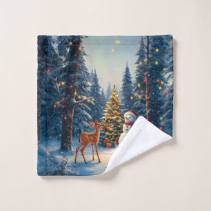 Escena De Árbol De Navidad Cute Deer Fawn Snowman