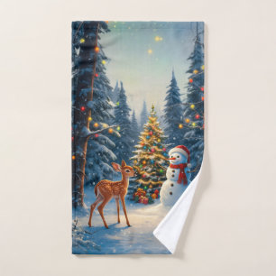 Escena De Árbol De Navidad Cute Deer Fawn Snowman