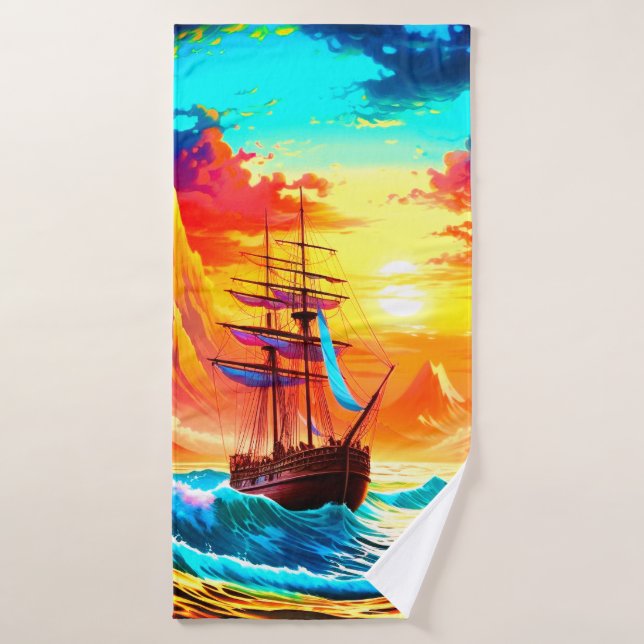 Escena De Barco De Amanecer (Toalla de baño)