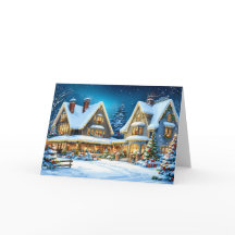 Escena de Cabaña Nevada de Invierno en Navidad